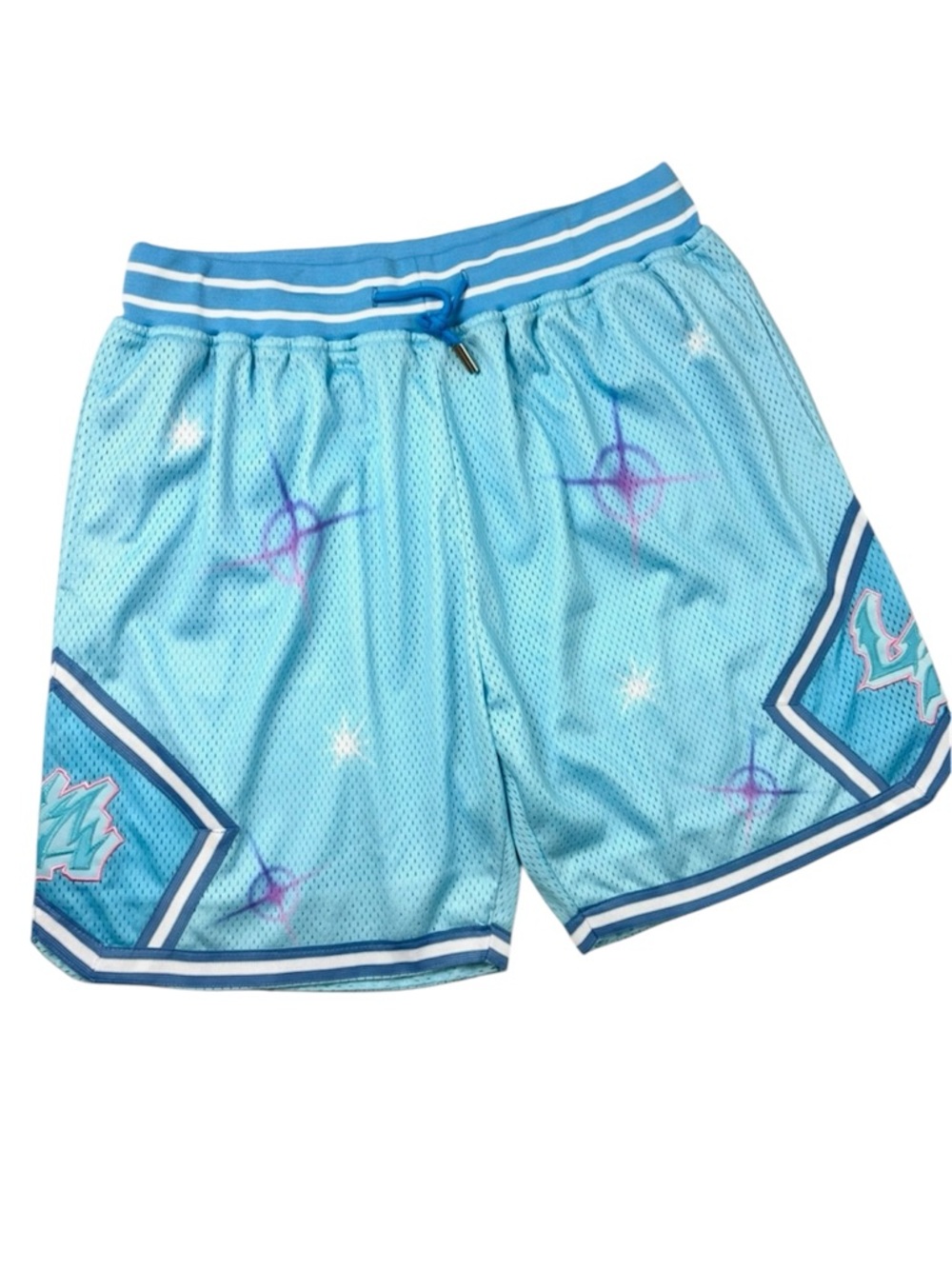 NWOT Headgear Classic 90’s Airbrush Mesh Basketball Light Blue/Stars Shorts (XL)